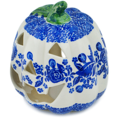 Polish Pottery Jack O Lantern Candle Holder 6&quot; Cobalt Dreams