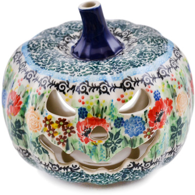 Polish Pottery Jack O Lantern Candle Holder 6&quot; Country Garden UNIKAT
