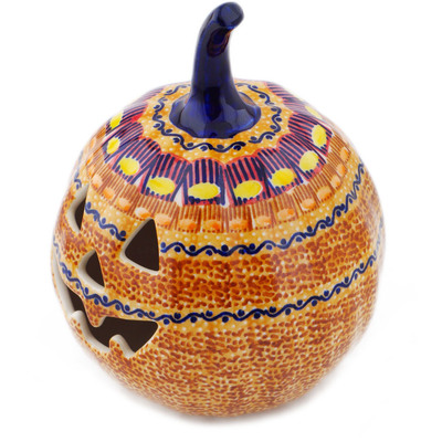 Polish Pottery Jack O Lantern Candle Holder 6&quot; Early October UNIKAT