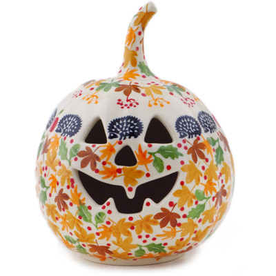 Polish Pottery Jack O Lantern Candle Holder 6&quot; Fall Hedgehog UNIKAT
