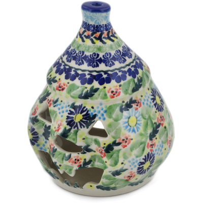Polish Pottery Jack O Lantern Candle Holder 6&quot; Flor-de-lis UNIKAT