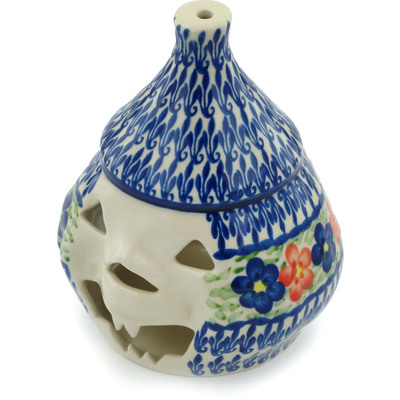 Polish Pottery Jack O Lantern Candle Holder 6&quot; Floral Burst