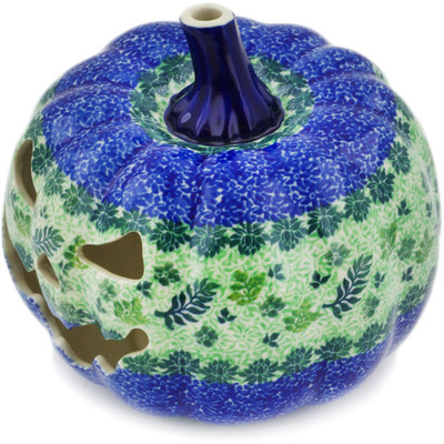 Polish Pottery Jack O Lantern Candle Holder 6&quot; Jungle River