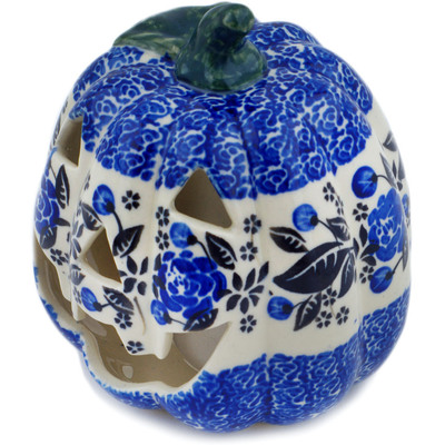 Polish Pottery Jack O Lantern Candle Holder 6&quot; Midnights