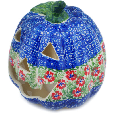 Polish Pottery Jack O Lantern Candle Holder 6&quot; Midsummer Bloom