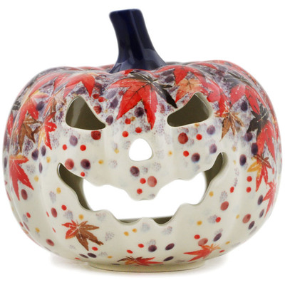 Polish Pottery Jack O Lantern Candle Holder 6&quot; Perfect Autumn UNIKAT
