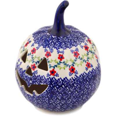 Polish Pottery Jack O Lantern Candle Holder 6&quot; Rings Of Happiness