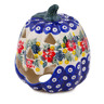 Polish Pottery Jack O Lantern Candle Holder 6&quot; Tropical Peacock UNIKAT