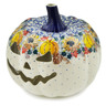 Polish Pottery Jack O Lantern Candle Holder 7&quot; Autumn Falling Leaves UNIKAT