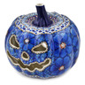 Polish Pottery Jack O Lantern Candle Holder 7&quot; Cobalt Poppies UNIKAT