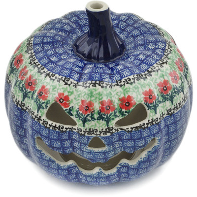 Polish Pottery Jack O Lantern Candle Holder 7&quot; Maraschino