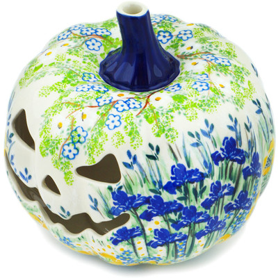 Polish Pottery Jack O Lantern Candle Holder 7&quot; Peaceful Garden UNIKAT
