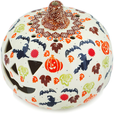 Polish Pottery Jack O Lantern Candle Holder 7&quot; Spooky Season UNIKAT