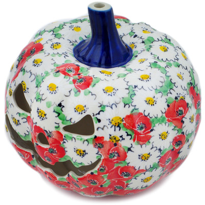 Polish Pottery Jack O Lantern Candle Holder 7&quot; Spring Blossom Harmony UNIKAT