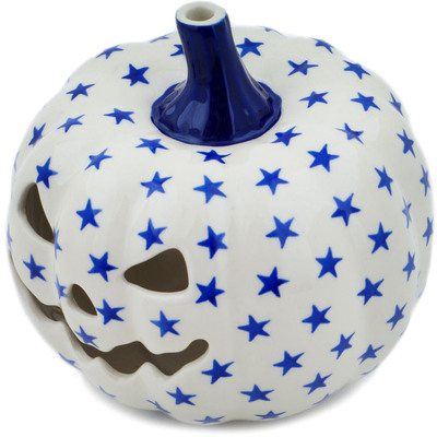 Polish Pottery Jack O Lantern Candle Holder 7&quot; Starburst Americana