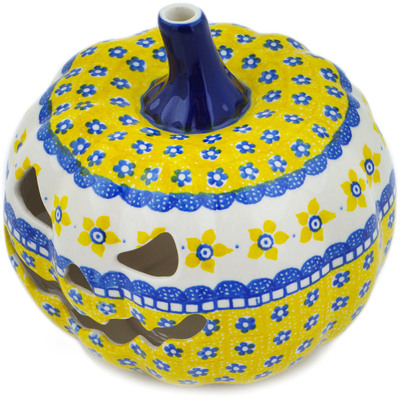 Polish Pottery Jack O Lantern Candle Holder 7&quot; Sunshine