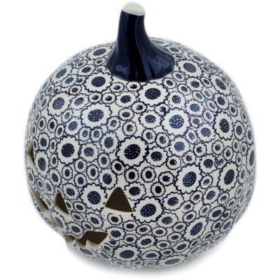 Polish Pottery Jack O Lantern Candle Holder 9&quot; Blooming Night