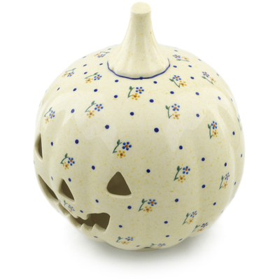 Polish Pottery Jack O Lantern Candle Holder 9&quot; Country Meadow