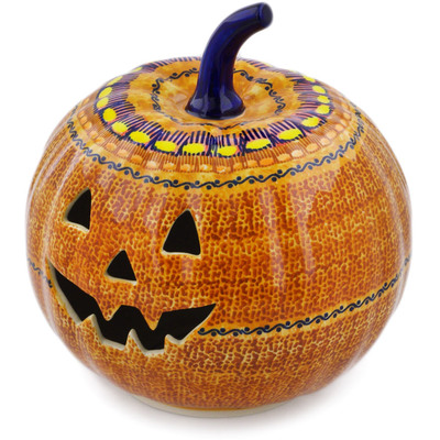 Polish Pottery Jack O Lantern Candle Holder 9&quot; Early October UNIKAT