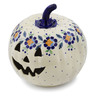 Polish Pottery Jack O Lantern Candle Holder 9&quot; Orange And Blue Flower