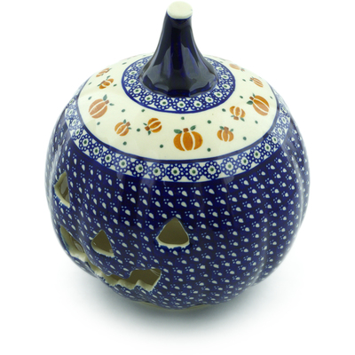 Polish Pottery Jack O Lantern Candle Holder 9&quot; Pumpkin Spice