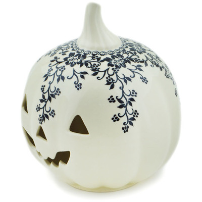 Polish Pottery Jack O Lantern Candle Holder 9&quot; Raven&#039;s Garden