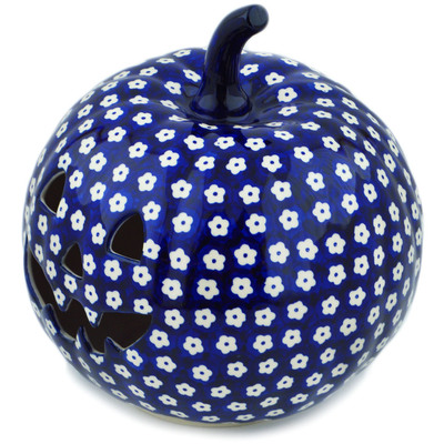 Polish Pottery Jack O Lantern Candle Holder 9&quot; Simple Daisy