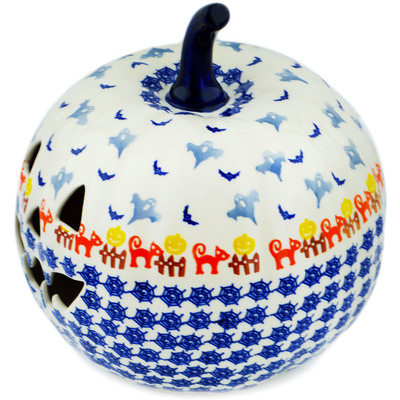Polish Pottery Jack O Lantern Candle Holder 9&quot; Spooky Halloween