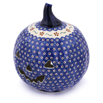 Polish Pottery Jack O Lantern Candle Holder 9&quot; Sweet Red Flower