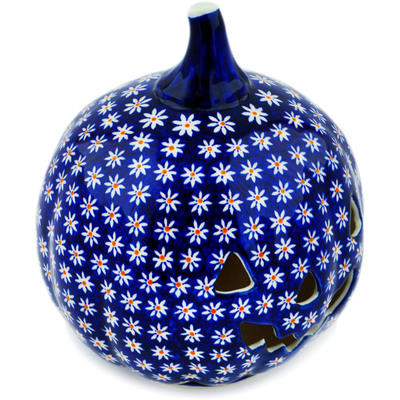 Polish Pottery Jack O Lantern Candle Holder 9&quot; Water Daisy