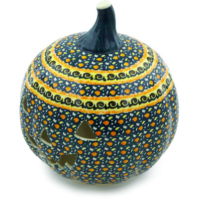 Polish Pottery Jack O Lantern Candle Holder 9&quot; Western Sunrise