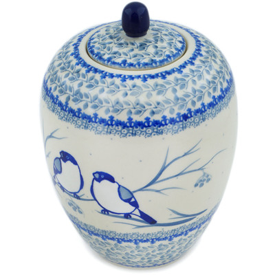 Polish Pottery Jar with Lid 0&quot; Waiting Birds UNIKAT