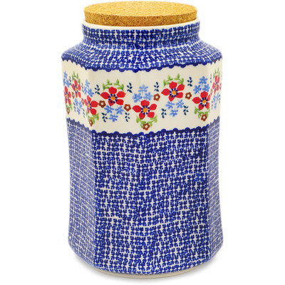 Polish Pottery Jar with Lid 10&quot; Red Flower Meadow