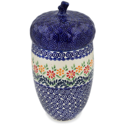 Polish Pottery Jar with Lid 10&quot; Wave Of Flowers