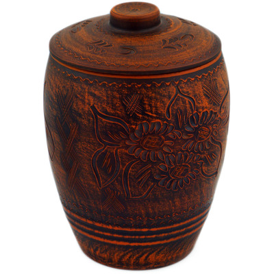 Earthenware Jar with Lid 11&quot; Brown