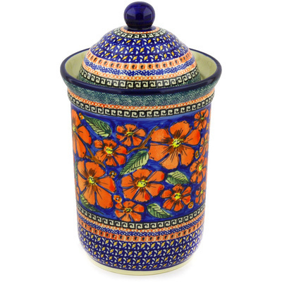 Polish Pottery Jar with Lid 11&quot; Poppies UNIKAT