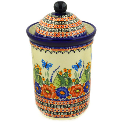 Polish Pottery Jar with Lid 11&quot; Spring Splendor UNIKAT