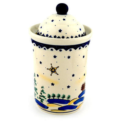 Polish Pottery Jar with Lid 11&quot; Winter Wonderland