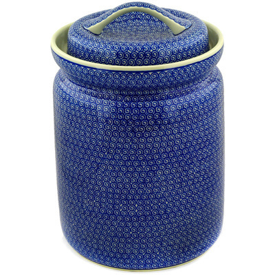 Polish Pottery Jar with Lid 14&quot; Baltic Blue