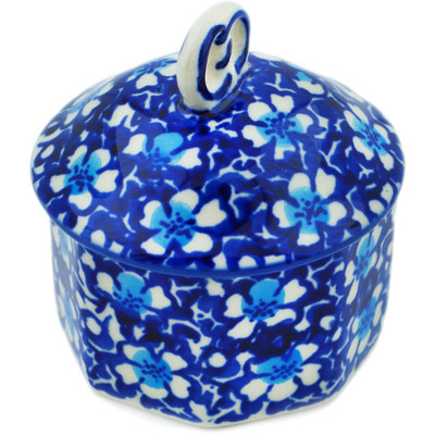 Polish Pottery Jar with Lid 3&quot; Flowers On The Lake