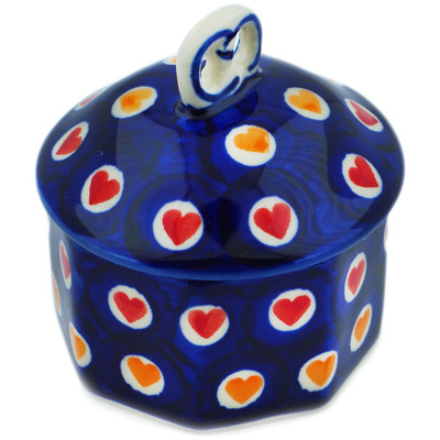 Polish Pottery Jar with Lid 3&quot; Heart Disco UNIKAT
