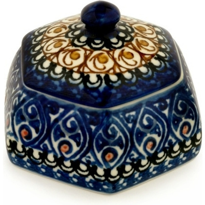 Polish Pottery Jar with Lid 4&quot; Amber Shores UNIKAT