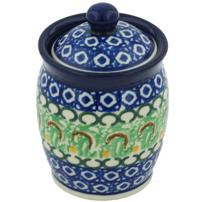 Polish Pottery Jar with Lid 4&quot; Arbor Peacock