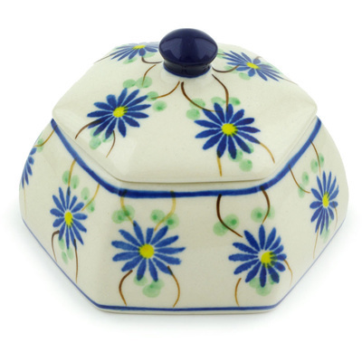 Polish Pottery Jar with Lid 4&quot; Aster Trellis