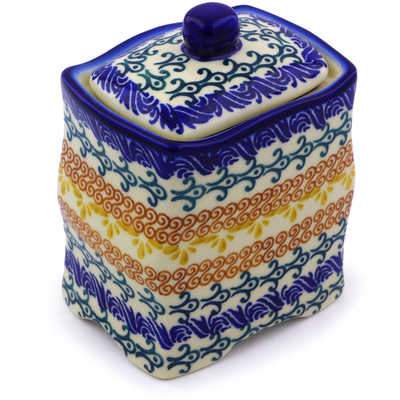 Polish Pottery Jar with Lid 4&quot; Autumn Swirls
