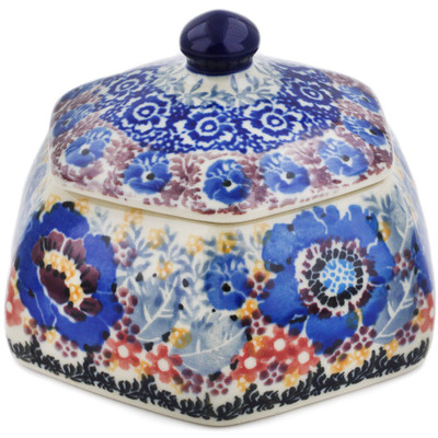 Polish Pottery Jar with Lid 4&quot; Beautiful Blues UNIKAT