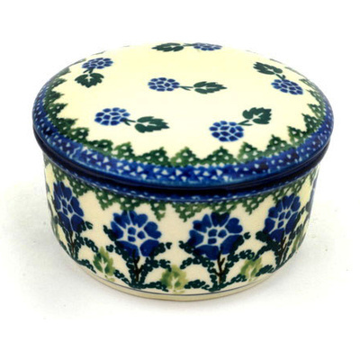 Polish Pottery Jar with Lid 4&quot; Blackberry Blooms