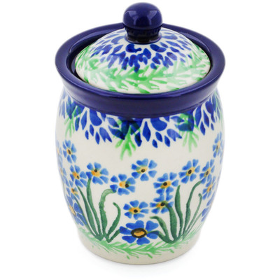 Polish Pottery Jar with Lid 4&quot; Blue April Showers