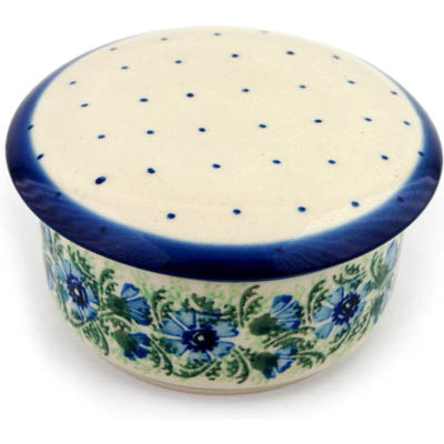 Polish Pottery Jar with Lid 4&quot; Blue Bell Wreath