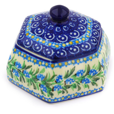 Polish Pottery Jar with Lid 4&quot; Blue Berry Wreath UNIKAT